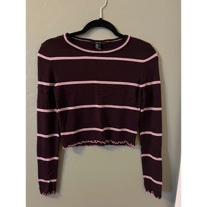 🌟 Forever 21 Purple Lettuce Hem Striped Long Sleeve Crop Top Small